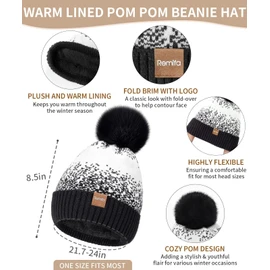 Winter Beanie Hat Scarf Gloves Set for Women, 3 PCS Warm Beanie with Pom Pom Long Knit Neck Scarf Touchscreen Gloves Fleece Lined Hat Winter Gifts for Cold Weather Birthday Christmas Gifts for Adult