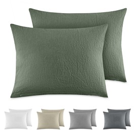 Dreamzie Cushion Cover 40 x 60 cm Set of 2 - 100% Washed Cotton, Green, Oeko-Tex Certified Cushion Covers, Linen Look and Breathable Cushion Cover, Pillowcase with Zip