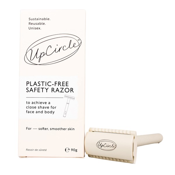 UpCircle Plastic-Free Safety Razor with Two Free Double Edge Blades - Metal Chrome + Plastic-Free - Superior Shave + Reduced Irritation - for Face + Body