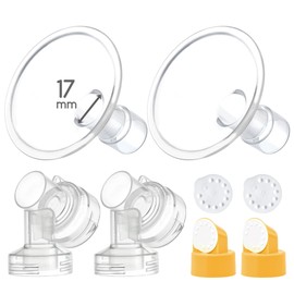 Maymom Brand - Protector de pecho de 2 piezas de 25 mm, 2 conectores de base con válvula y membrana para extractores de leche de Medela seleccionados; escudo mediano (17mm)