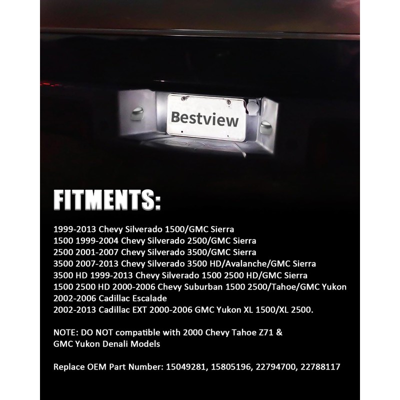 Bestview License Plate Lights for Chevy Silverado GMC Sierra Chrome