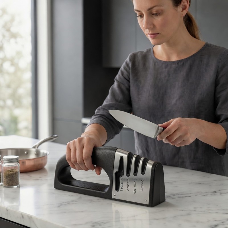 Ryerum Basics 4-in-1 Knife Sharpener with Non-Slip Base, Scissor Sharpener