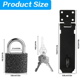Stainless Steel Padlock Hasp, Door Hasp Latch Locks, Padlock Latch Gate Door Locks Hasp Latches, Heavy Duty Hasp Lock Latch with Lock Key for Cabinet Closet Shed Door Lock Hasp Latch Catch (1, Black)