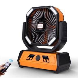 Luxxflour Portable Rechargeable Camping Fan with LED Light, 4 Speeds & 360° Rotation – Outdoor USB Desk Fan for Tents (Orange)