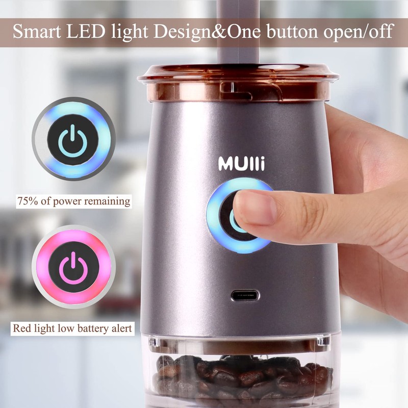 Mulli Upgrade Portable Burr Coffee Grinder,Electric Cafe bean Grind, Adjustable