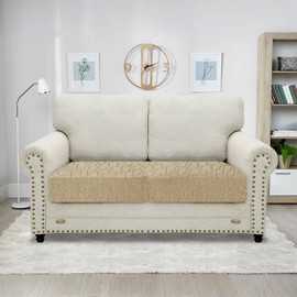 MAXIJIN Waterproof Sofa Seat Cushion Cover Jacquard Fabric Sofa Seat Cover Non-Slip Couch Seat Slipcover Protector with Elastic Bottom (Khaki, 2 Seater)