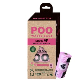 M-PETS POO 100% Recycled Plastic Etiquette Bag, Pet Poop Bag, Toilet Bag, Walks, Outings, 120 Bags (Rose)
