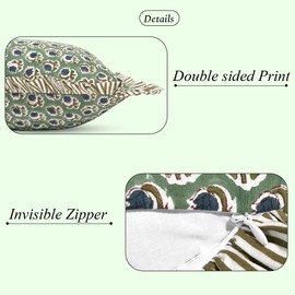 Ridhi Basil Green 100% Cotton Block Print Ruffle Sham Cover Handmade Boho Floral Pillowcase, Farmhouse Cottagecore Bedding, Soft Decorative Cushion Cover for Bedroom Décor 14 x 36 Inch