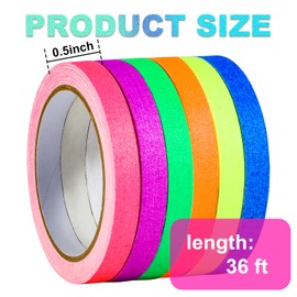 Spike Tape Set - 1/2" x 36' Neon Gaffer Tape, 6 Bright Colors | Dry Erase & Stage Floor Marking | Non-Reflective Pinstripe Tape for Hula Hoops, Theater, Sports.