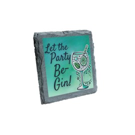 Let the Party Be-Gin! Slate Coaster – Fun Cocktail Design (slco-ds24-ltpbgrg)