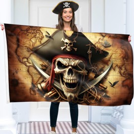 Pirate Flag 90 x 150 cm with Eyelets - Large Pirate Flag Children - Vibrant Digital Print - Pirate Flag Crossed Swords - Jolly Roger Flag - Double Stitching