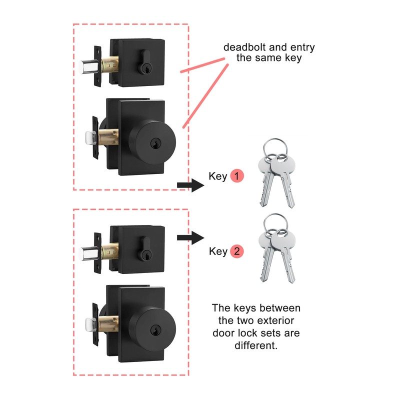 Haidms Black Door Knobs with Deadbolt, Heavy Duty Matte Black