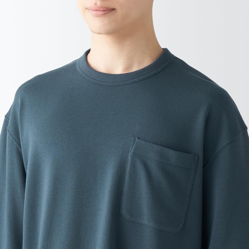 MUJI Men's Loungewear Set, Sweatshirt, Short Sleeve, Loungewear Set, navy