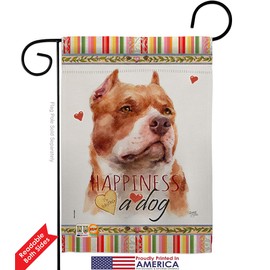 Fawn Pitbull Happiness Garden Flag Set with Stand Animals Dog Puppy Spoiled Paw Canine Fur Pet Nature Farm Animal Creature Small Decorative Gift Yard House Banner Double-Sided Made In USA 13 X 18.5