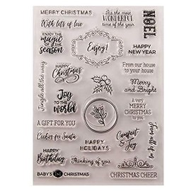 Arrietty Merry Christmas Happy New Year Happy Birthday Verses Phrase Clear Stamps for Christmas Cards Making Decoration and Scrapbooking Rubber Stamps for Craft