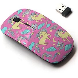2.4G Wireless Mouse with Cute Pattern Design for All Laptops and Desktops with Nano Receiver - Magic Unicorn Rainbow