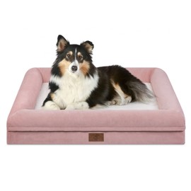 Yiruka Large Dog Bed, Pink Orthopedic Dog Bed, Waterproof Dog Bed with Removable Cover, 4-Sides Removable Bolster Dog Soft Sofa Bed with Nonskid Bottom, Washable Dog Beds for Large Dogs