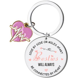 Gifts for Women Best Friend Keychain – Pink Enamel Heartbeat Charm Keyring, Long Distance Friendship Gift for Bestie Birthday