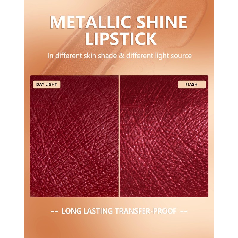 MAKI YIKA Dark Red Lipstick for Women Metallic Lipsticks Glitter