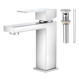Faustina Polished Chrome Bathroom Faucet,One Hole Bathroom Faucet 3 Hole Bathroom Sink Faucet with Pop Up Drain,Single Handle Bathroom Vanity Faucet Vessel Faucet Lavatory Faucet Stainless Steel