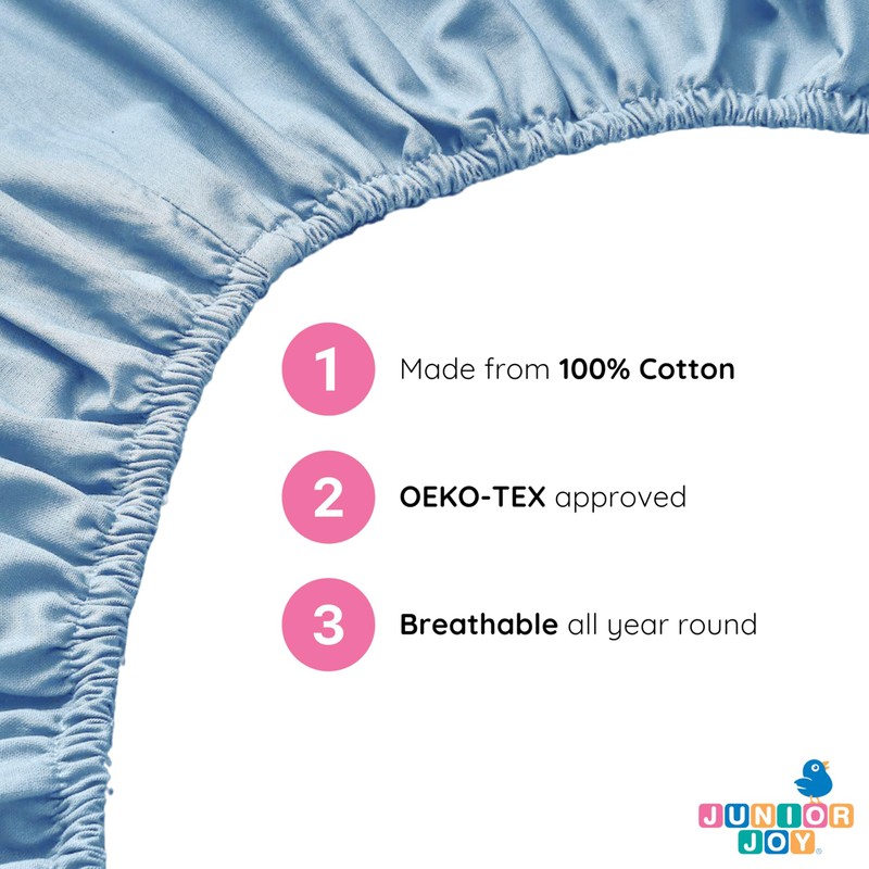 Junior Joy Cot Bed Fitted Sheets, 100% Cotton, Oeko-Tex Standard