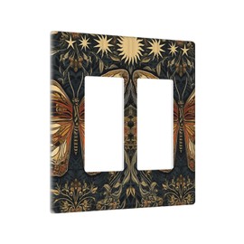 Xuejiaku Outlet Covers Retro Giant Double Butterfly Boho Mystical Sun 2 Gang Wall Plate Double Rocker Light Switch Cover Decorative GFCI Receptacle Cover Electrical Switchplate for Wall Decor