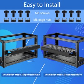 Cable Manager 1U Rack Mount, 19 Inch Horizontal 24 Slot Metal Finger Duct with Cover - 4 Pack for Server Racks, Black