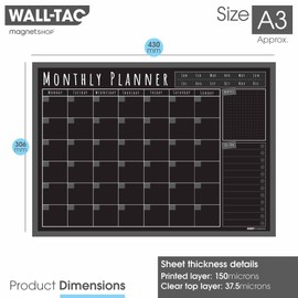 WallTAC A3 Monthly Wall Planner Sticker with Blackboard Pens | Made in The UK | Easy-to-Remove Dry Wipe Calendar or to Do List for Home and Office [30 x 42cm]