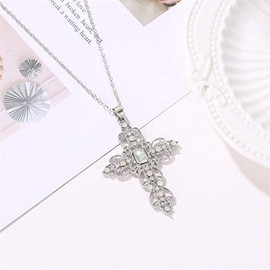 coadipress Cross Necklace for Women Dainty Fashion Colorful Crystal Cross Pendant Necklace Simple 14k Gold Plated Cross Necklace Charm Faith Religious Jewelry Gifts (White Crystal)