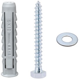 12 PCS Heavy-Duty Masonry Brick Wall Fixing Screws Bolts Anchors - Hex Self-Tapping Screws with Expansion Plugs and Washers for TV Mounts, Water Heaters, and Cabinet Installation (M6)
