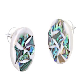 AeraVida Handcrafted Ocean Inspired Abalone Shell Shards in White Resin Oval Shaped Post Stud Earrings