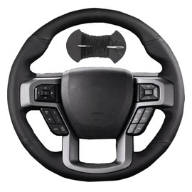 Car Steering Wheel Cover Microfiber Leather Stitch Wheel Wrap Fit for Ford F-150 F150 2015-2020 King Ranch Lariat Platinum XL XLT 2015-2017 Volant,Black