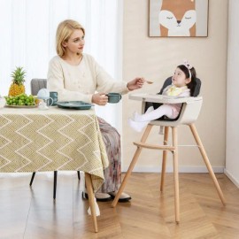 3-in-1 Convertible Wooden High Chair for Kids with Cushioned Seat in Black/Light Graycolor: Black Color