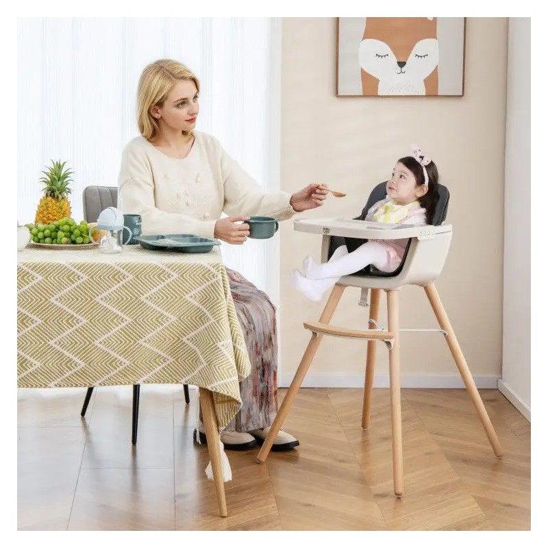 3-in-1 Convertible Wooden High Chair for Kids with Cushioned Seat