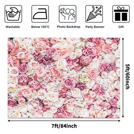 Avezano Floral Backdrop for Party Photoshoot Pink Rose Flowers Wedding Birthday Valentine's Day Bridal Shower Simulation Printing Flower Wall Decorations Photography Background for Picture (7x5ft)