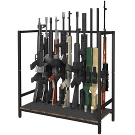 Mondazie Gun Rack, Floor Standing Rifle Stand with Pistol Shelves, Vertical Shotgun Storage Holder Display Racks Indoor with Padding for Home or Garage, Hold up to 11 Long Guns, Black