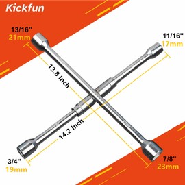 KickFun 14-Inch Universal Foldable Lug Wrench Wheel Wrench (17mm, 19mm, 21mm & 23mm) Wheel Brace for Car Wheel Nut Wrench Labor Saving Removel Tyre Wrench