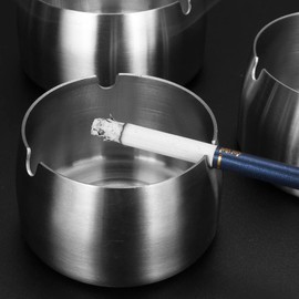 Premium Stainless Steel Windproof Ashtray for Outdoor & Indoor Use, Cool Home Vintage Ash Trays Perfect for Outside (Steel)