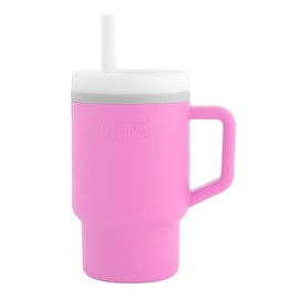 Infantino My 1st Tumbler, taza de silicona para beber con pajita y asa, taza de bebé resistente a derrames para llevar o botella de transición sin BPA, algodón caramelo