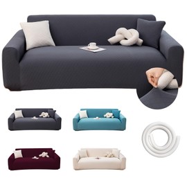 Oblu life Diamond Pattern Stretch Sofa Cover Non-Slip: Durable, Washable Couch Cover with Arm Covers for 2 & 3 Seater Sofas - Pet Friendly (Dark Grey, 3 Sitzer(76" - 92"))