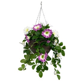GreenBrokers Hanging Basket, Faux Silk, Pink and White, 25cm