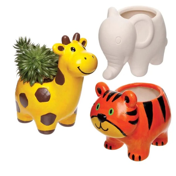 Baker Ross FE220 Jungle Animal Ceramic Flowerpots Box of 3,