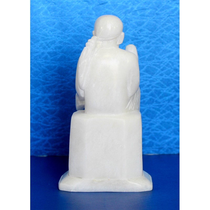 StonKraft 6 Inch Indian White Marble Stone Saibaba, Sai Ram,