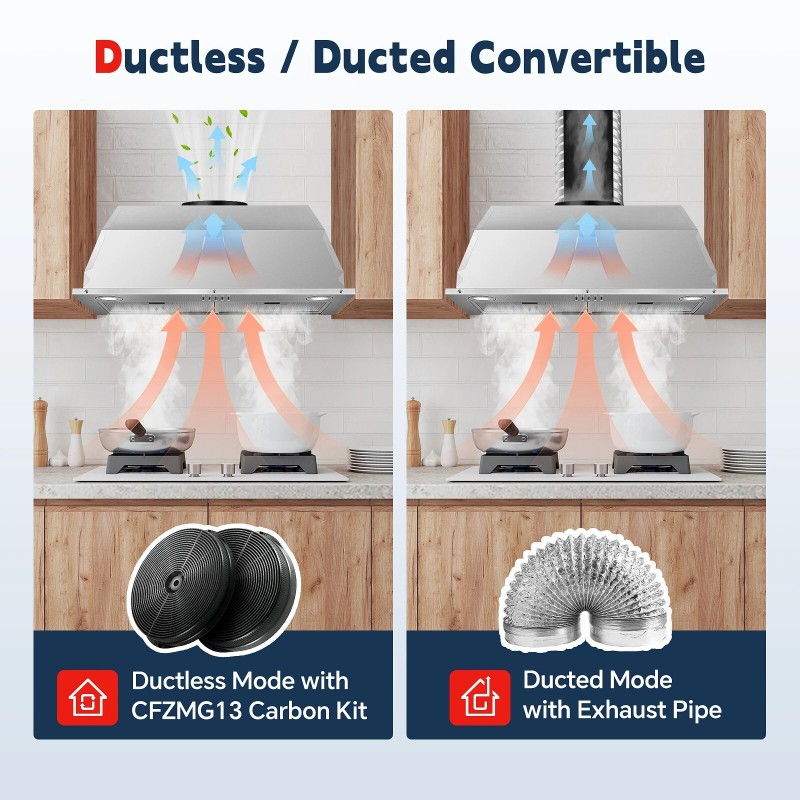 Zomagas 30 inch Built-in/Insert Range Hood 450CFM Kitchen Ducted/Ductless Vent