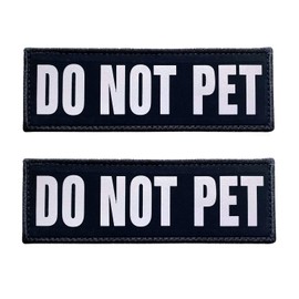 JUJUPUPS Black Reflective Dog Patches 2 Pack Service Dog ，In Training， DO NOT PET, Tags with Hook and Loop Patches for Vests and Harnesses (DO NOT PET, 4x1 inch)