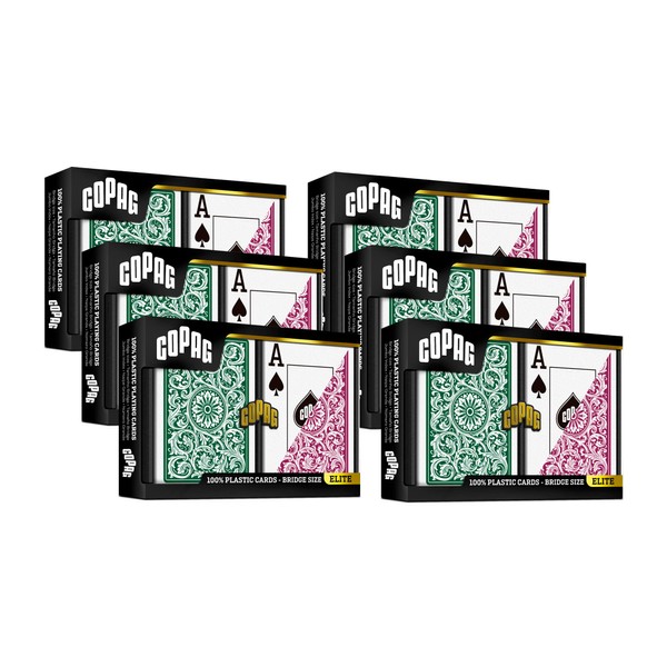 Copag 1546 Design 100% Plastic Playing Cards, Bridge Size Green/Burgundy (Jumbo Index, 6 Sets)