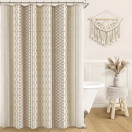 Awellife Linen Shower Curtain Beige Boho Farmhouse Stripe Luxury Shower Curtains for Bathroom Natural Cloth Cotton Fabric Cream 72 x 72 Inch Modern