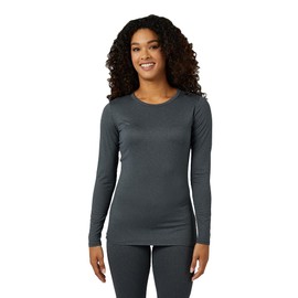 32 Degrees Heat Women's Lightweight Crew Baselayer Top | Form Fitting | Long Sleeve | 4-Way Stretch | Thermal, Charcoal Heather, Medium