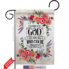 If God Is For Us Garden Flag Set Wood Dowel Religious Bible Verses Bless Faith Thank Hope Pray Christian Religion Small Decorative Gift Yard House Banner Double-Sided Made In USA 13 X 18.5
