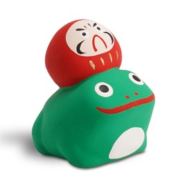 COTONOHA Seto Ware Frog with Daruma Figurine – Handcrafted Japanese Ceramic Ornament – Good Luck Folk Art – Small Display Size 2.36" – Made in Japan (Red)